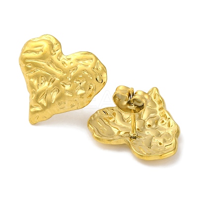 Ion Plating(IP) 304 Stainless Steel Textured Heart Stud Earrings EJEW-D281-17G-1
