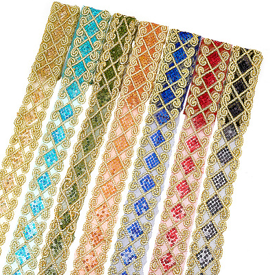 14 Yards 7 Colors Polyester Embroidery Mesh Lace Ribbons OCOR-PH0002-42-1