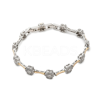 Brass Micro Pave Clear Cubic Zirconia Flower Link Chains Bracelets for Women BJEW-B145-03-1
