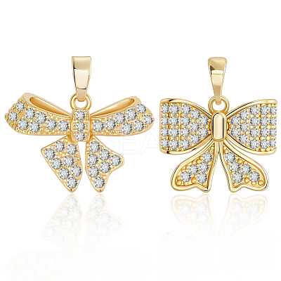 8Pcs 2 Styles Brass Micro Pave Cubic Zirconia Pendants FIND-BBC0004-29B-1
