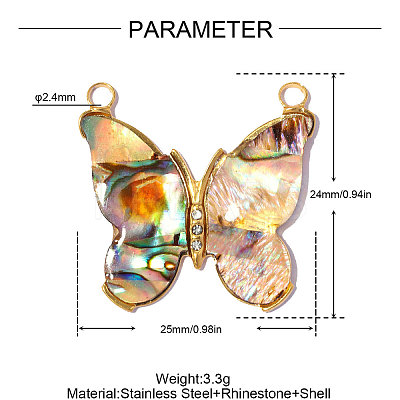 304 Stainless Steel & Abalone Shell Paua Shell Pendants STAS-A26-04-04-1