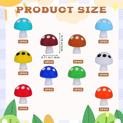 10Pcs 10 Colors Mushroom Food Grade Eco-Friendly Silicone Focal Beads SIL-SZ0001-60-1