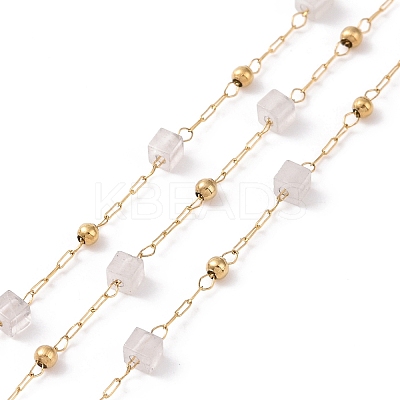 Natural Rose Quartz Square Beaded Chains AJEW-SZ0002-43F-1