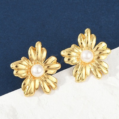 304 Stainless Steel ABS Plastic Pearl Stud Earrings for Women EJEW-U046-12A-G-1