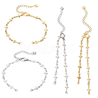 4Pcs 2 Colors 304 Stainless Steel Cross Link Chain Bracelet Making AJEW-TA0001-96-1