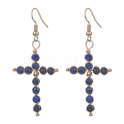 Natural Mixed Stone Cross Dangle Earrings EJEW-JE05289-1
