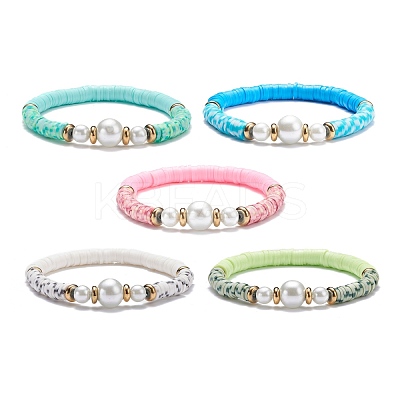Handmade Polymer Clay Heishi Beads Stretch Bracelet BJEW-JB07453-1
