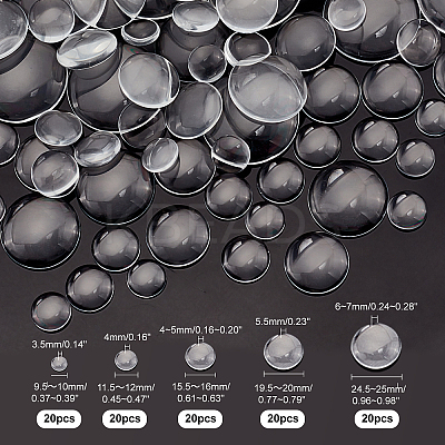 100Pcs 5 Style Transparent Glass Cabochons GGLA-PH0001-30-1