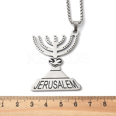201 Stainless Steel Menorah Pendant Necklaces for Hanukkah LS-NJEW-H065-21P-1