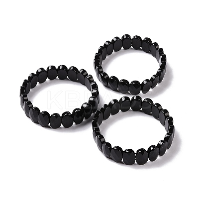 Natural Obsidian Oval Beaded Stretch Bracelet G-E010-01U-1