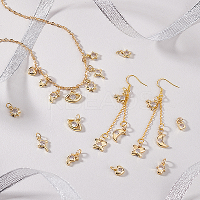 22Pcs 11 Styles Brass Micro Pave Clear Cubic Zirconia Charms FIND-GA0004-46-1