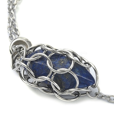 Natural Lapis Lazuli Bullet Link Slider Bracelets BJEW-JB09901-03-1