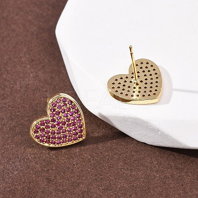 Heart Brass Micro Pave Cubic Zirconia Stud Earrings EJEW-H178-01G-01-1