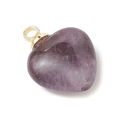 Natural Amethyst & Flower Amazonite & Lapis Lazuli & Rose Quartz Heart Charms PALLOY-JF04889-02-1