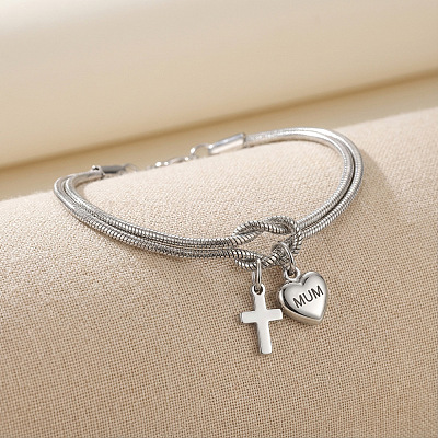 Mother's Day 304 Stainless Steel Snake Chain Double-layered Bracelets WG6C8B3-02-1