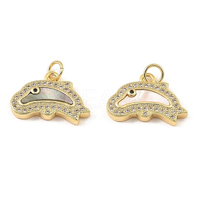Brass Cubic Zirconia with Shell Pendants KK-K342-22G-1
