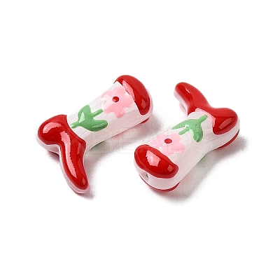 Boot Baking Paint Glass Enamel  Beads LAMP-C020-02N-1