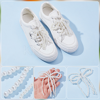 8Pcs 4 Styles Plastic Imitation Pearl Bowknot Shoe Charms AJEW-WR0002-68-1