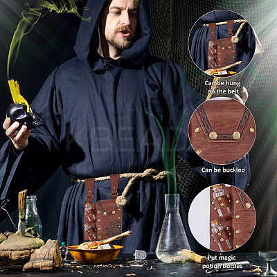 Rectangle PU Leather Medieval Waist Belt Bag with 2Pcs Glass Potion Bottles AJEW-WH0752-297B-1