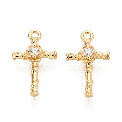Brass Pave Clear Cubic Zirconia Pendants KK-T074-105G-1
