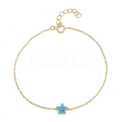 925 Sterling Silver Cubic Zirconia & Synthetic Turquoise Flower Link Bracelets XT0862-3-1