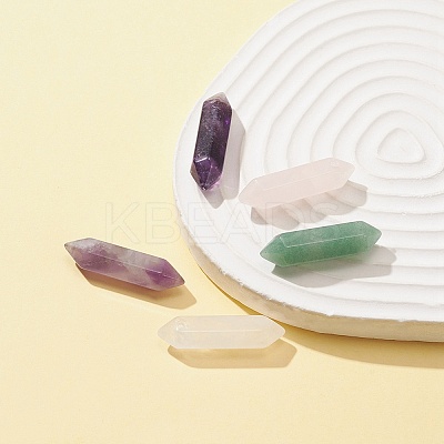 5Pcs 5 Styles Natural Mixed Gemstone Double Terminal Pointed Pendants G-FS0005-57-1
