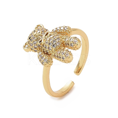 Cubic Zirconia Bear Open Cuff Ring RJEW-P083-01G-02-1