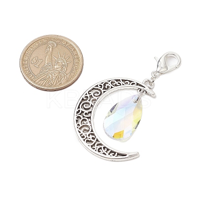 Alloy Moon & Glass Pendant Decorations HJEW-JM02689-02-1