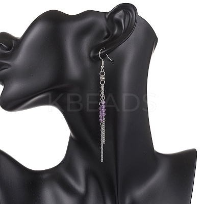 Round 304 Stainless Steel Natural Amethyst Dangle Earrings EJEW-JE06783-01-1
