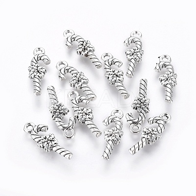 Tibetan Style Alloy Christmas Crutch Pendants LS-TIBEP-GC161-AS-RS-1