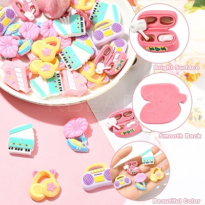 30Pcs 6 Styles Opaque Music Theme Resin Cabochons CRES-YW0002-48-1