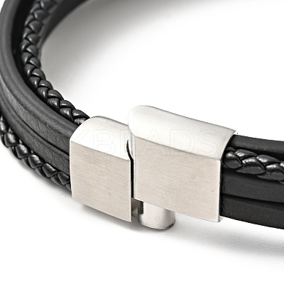 Cowhide Multi-strand Bracelet with 304 Stainless Steel Magnetic Clasps BJEW-H552-02P-1