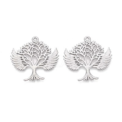 304 Stainless Steel Hollow Tree of Life with Angel Wings Pendants STAS-T067-39P-1