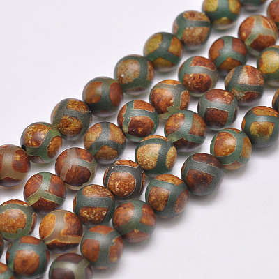 Tibetan Style Turtle Back Pattern dZi Beads Strands G-P229-A-04-8mm-1