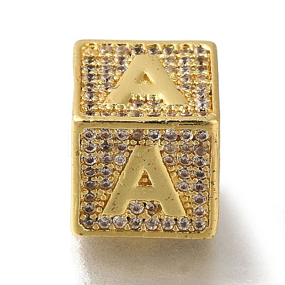 Brass Cubic Zirconia Cube European Beads KK-Q818-01A-G-1