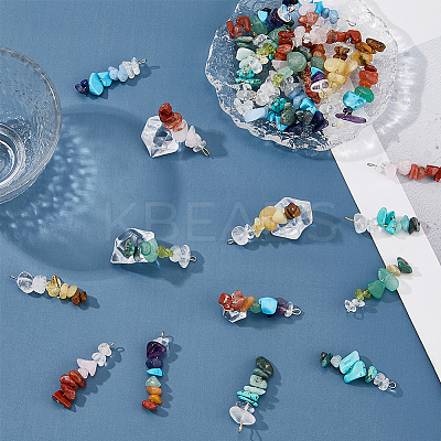 48Pcs 12 Styles Chip Natural & Synthetic Gemstone Pendants PALLOY-FH00056-1