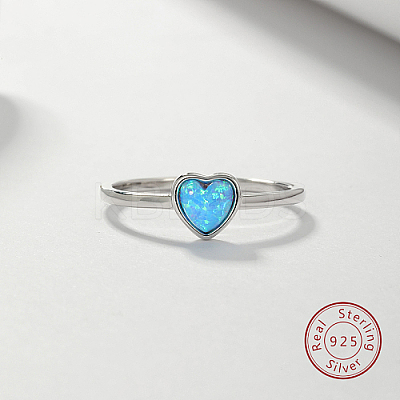 Light Sky Blue Synthetic Opal Heart Finger Ring FM4105-2-1