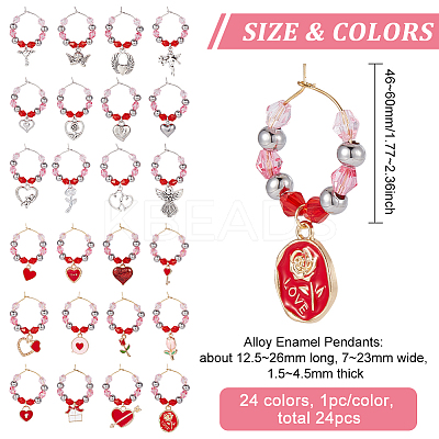Valentine's Day Theme Alloy Enamel & 304 Stainless Steel & Plastic Wine Glass Charms AJEW-AB00080-1