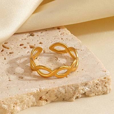 304 Stainless Steel Criss Cross Open Cuff Rings RJEW-M072-14G-1