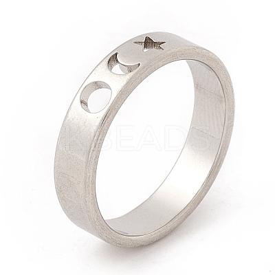 Non-Tarnish 201 Stainless Steel Moon and Star Finger Ring for Women RJEW-A006-02P-1