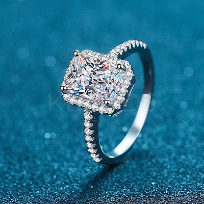 Rhodium Plated 925 Sterling Silver Micro Pave 8.2x4.9mm Moissanite Finger Rings for Women WG8E258-75-1