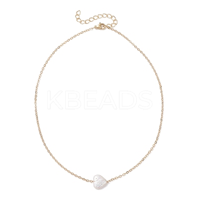 Natural Keshi Pearl Heart Pendant Brass Cable Chain Necklaces for Women NJEW-JN05825-1