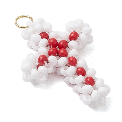 Beaded Cross Charms PALLOY-GD00002-05-1