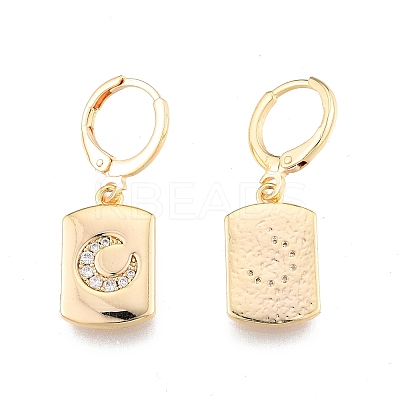 Clear Cubic Zirconia Rectangle with Moon Dangle Leverback Earrings EJEW-N012-72-1