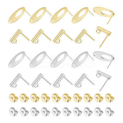 40Pcs 4 Style Rectangle & Oval 304 Stainless Steel Stud Earring Findings STAS-UN0054-35-1