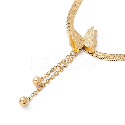 3D Butterfly with Chain Tassel Pendant Necklace with Herringbone Chains LS-NJEW-G074-43G-1