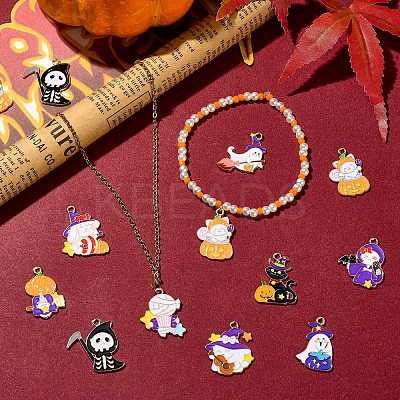 40Pcs 10 Styles Halloween Theme Alloy Enamel Pendants ENAM-CJ0004-77-1