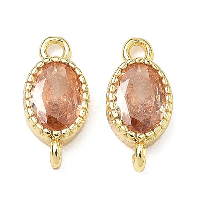 Brass Pave Cubic Zirconia Oval Connector Charms KK-P348-07G-04-1