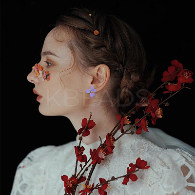 8 Pairs 8 Colors Steel Flower Stud Earrings Set with Alloy Pins for Women EJEW-FI0001-58-1
