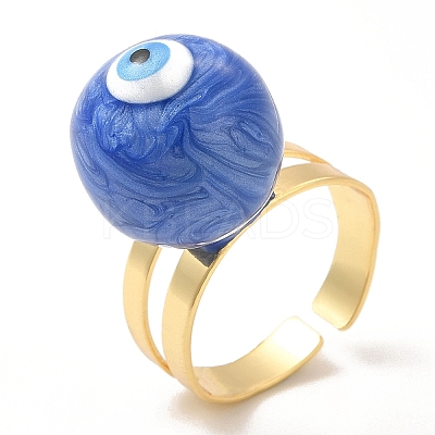Enamel Round with Evil Eye Beaded Open Cuff Ring RJEW-E069-03G-1